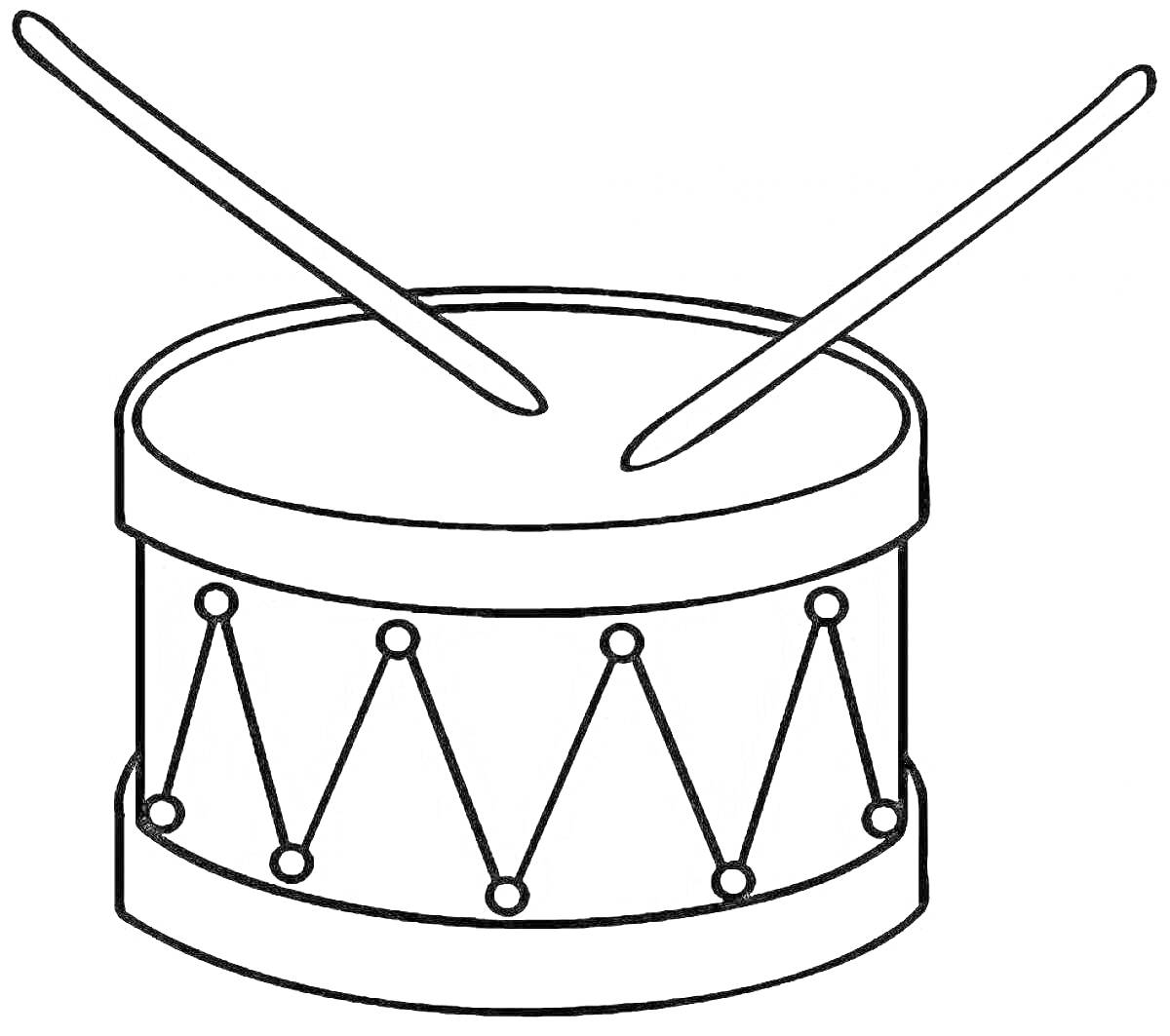 На раскраске изображено: Барабан, Музыкальный инструмент, Для детей, Палочка