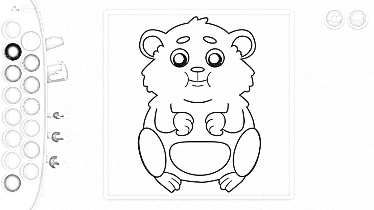 Раскраска Медвежонок на раскраске с палитрой цветов и кистями