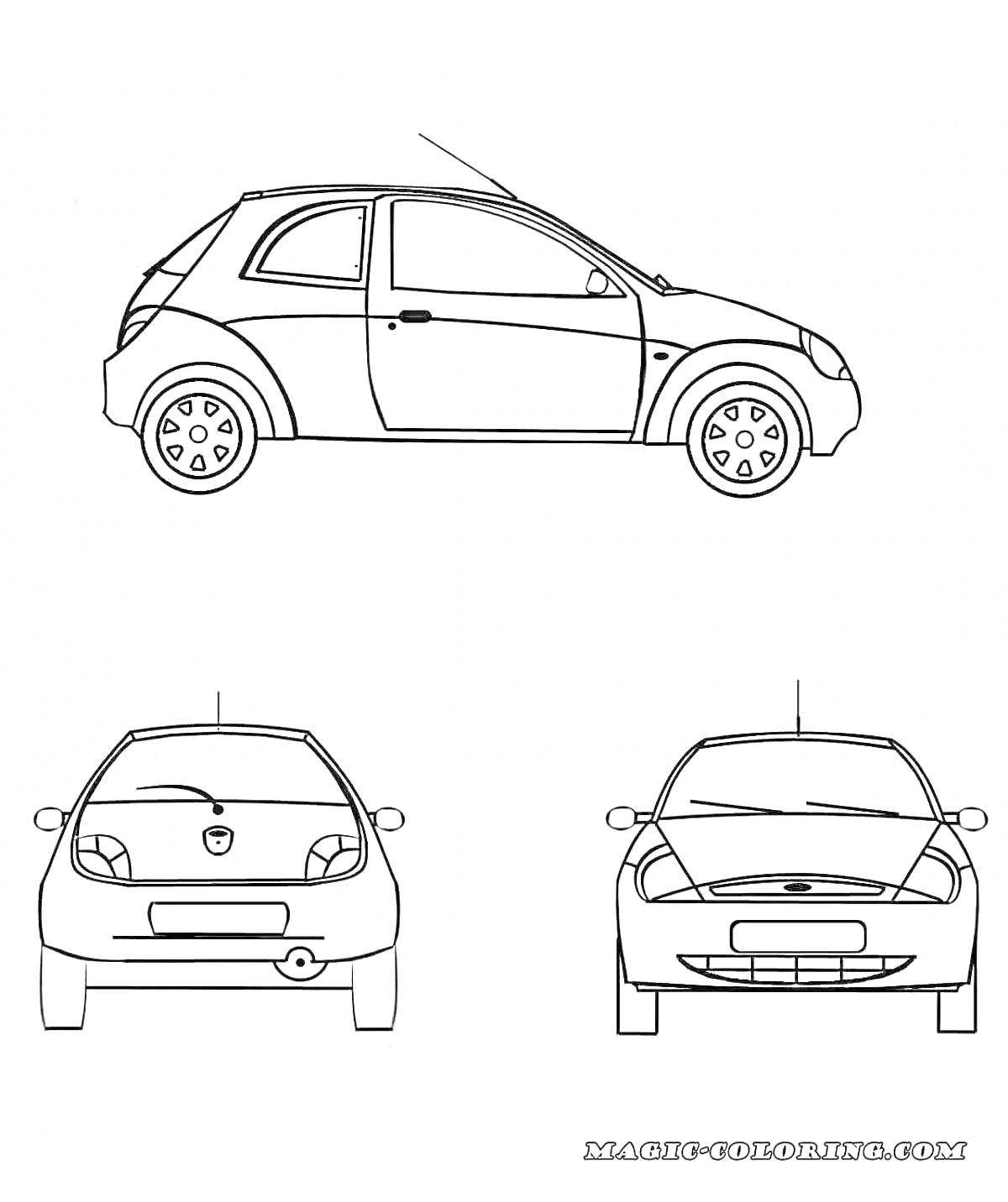 На раскраске изображено: Ford Focus, Транспорт, Разукрашка