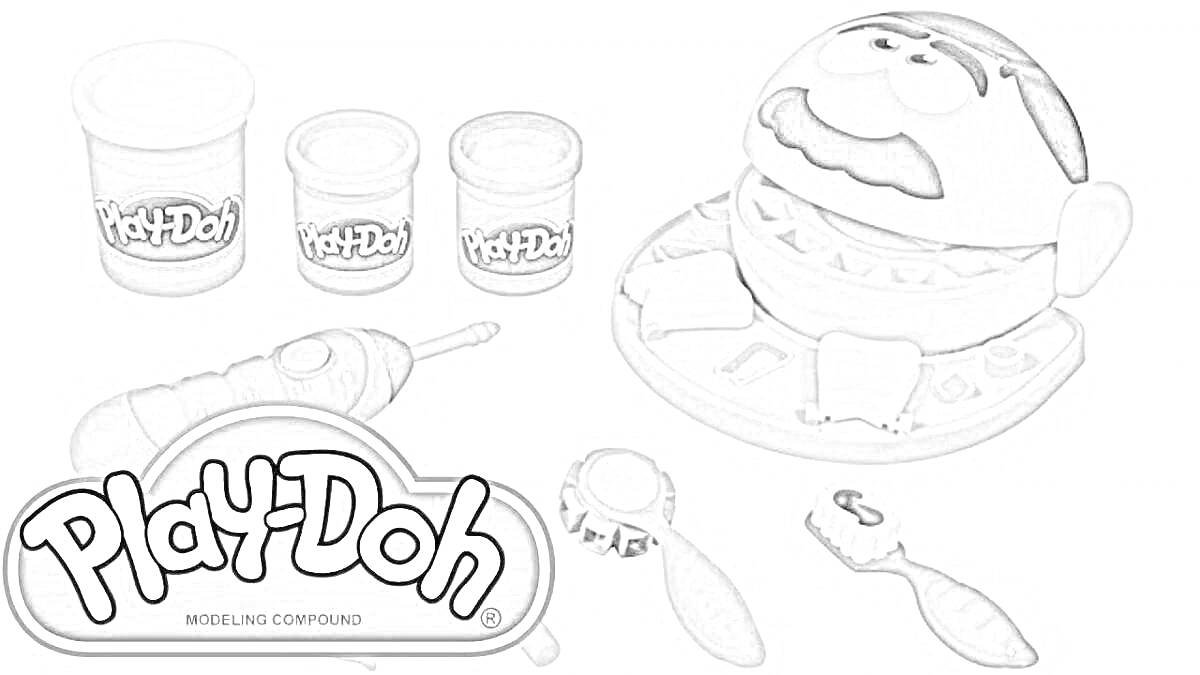 Play-Doh набор с баночками, инструментами и головой для лепки