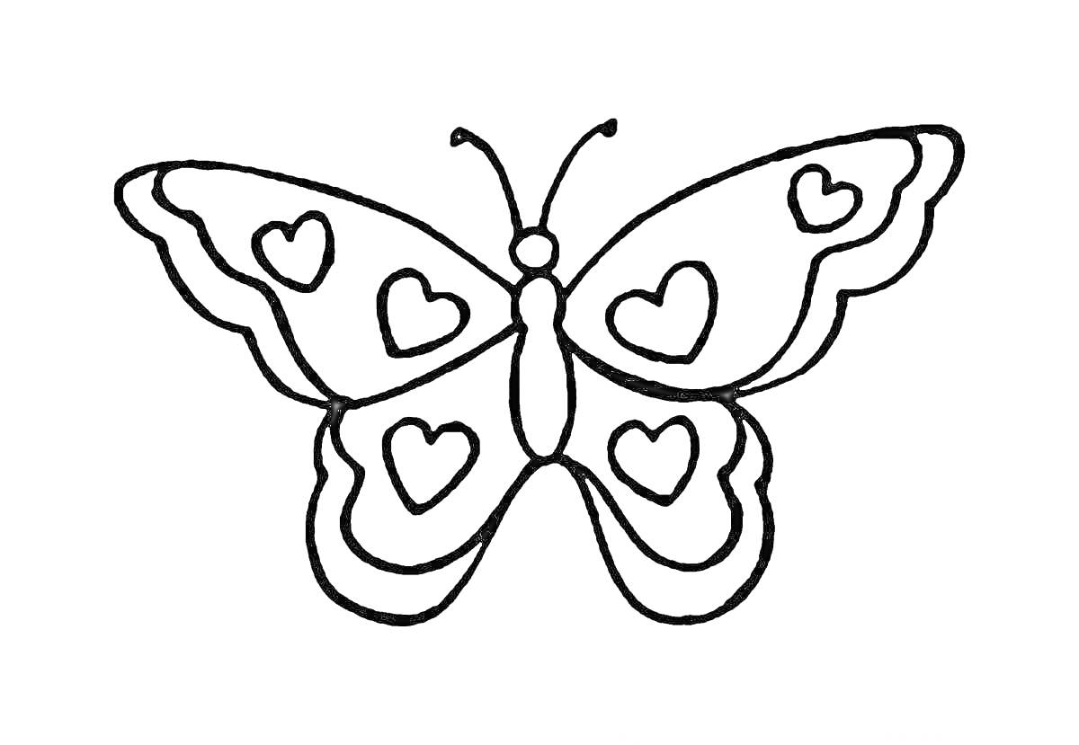 Раскраска Шаблон бабочки с сердцами на крыльях