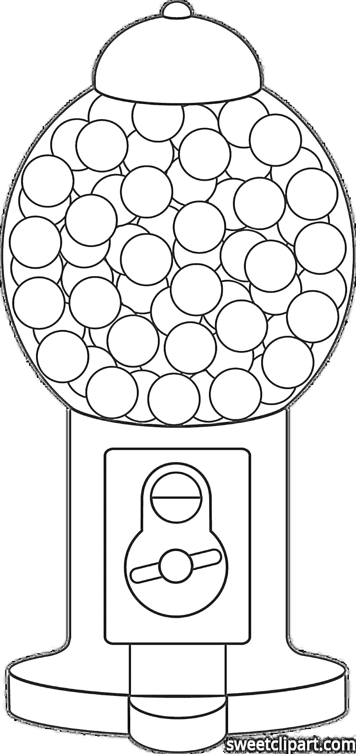 Раскраска Автомат с жевательной резинкой, полный шариков, с рычагом для выдачи