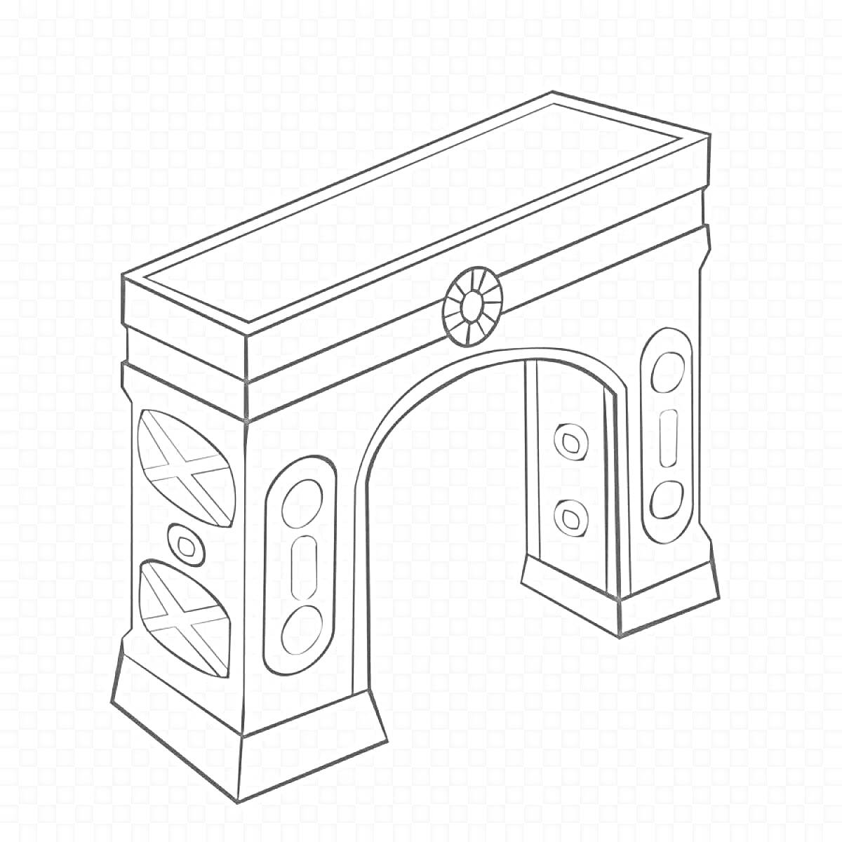 Раскраска Арка с декоративными элементами, овальные и круглые узоры