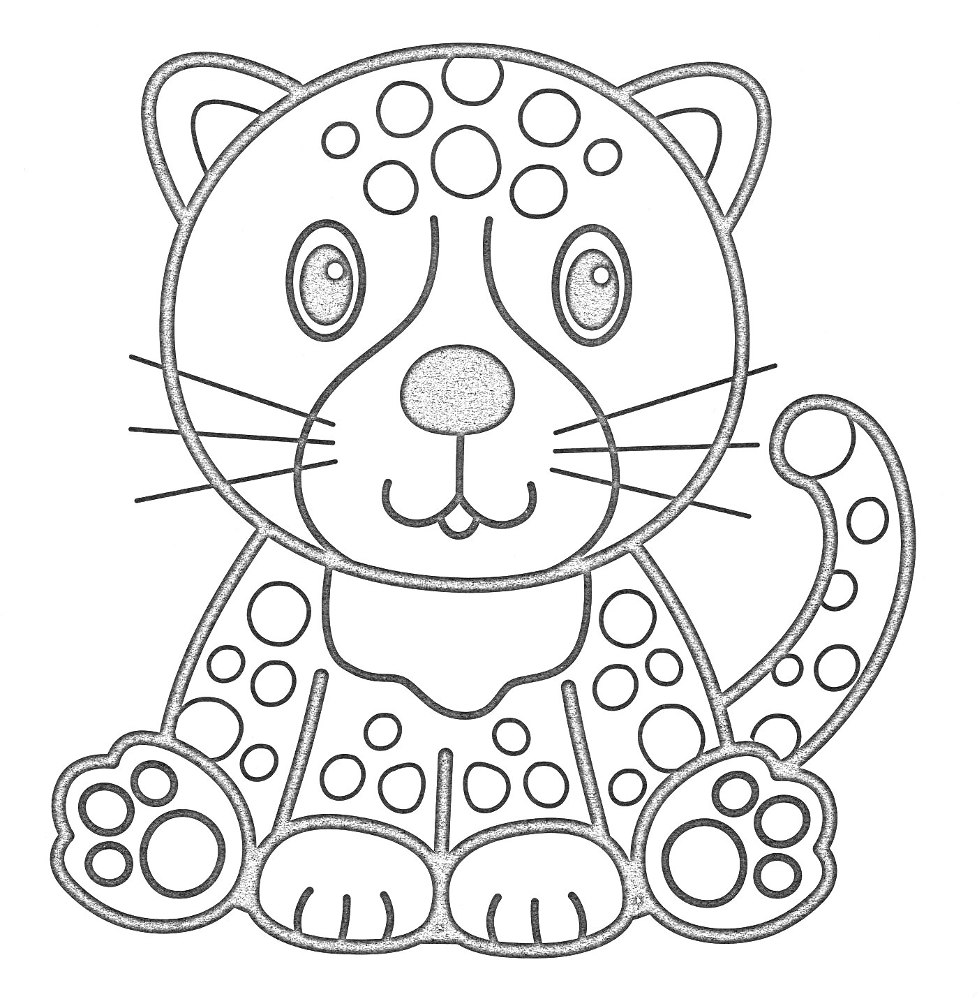 Раскраска Леопард с пятнышками, сидящий с поднятым хвостом