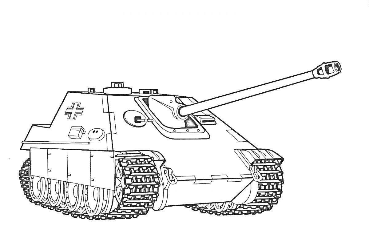 Раскраска Танковая раскраска с изображением штурмового орудия с длинным дулом