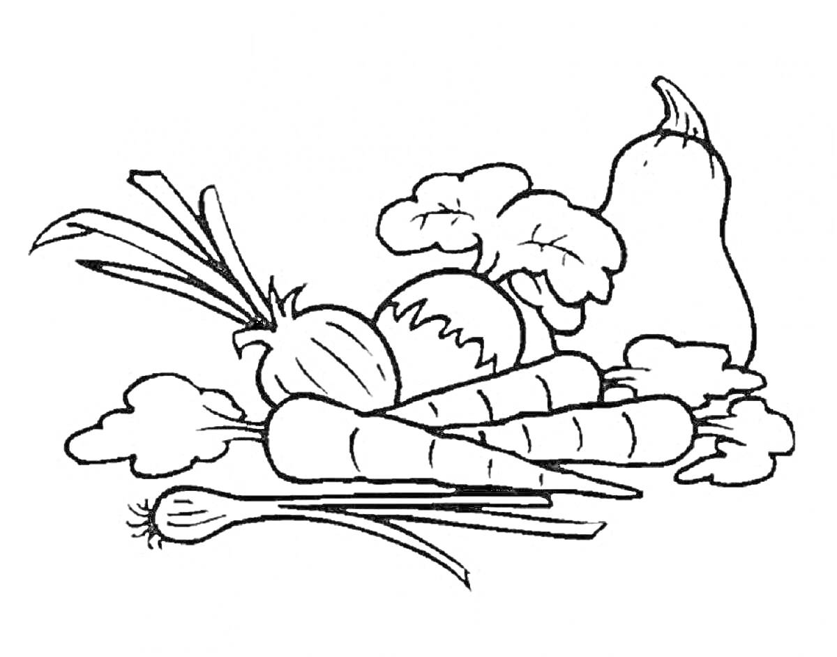 На раскраске изображено: Овощи, Морковь, Перец, Репа, Лук, Еда
