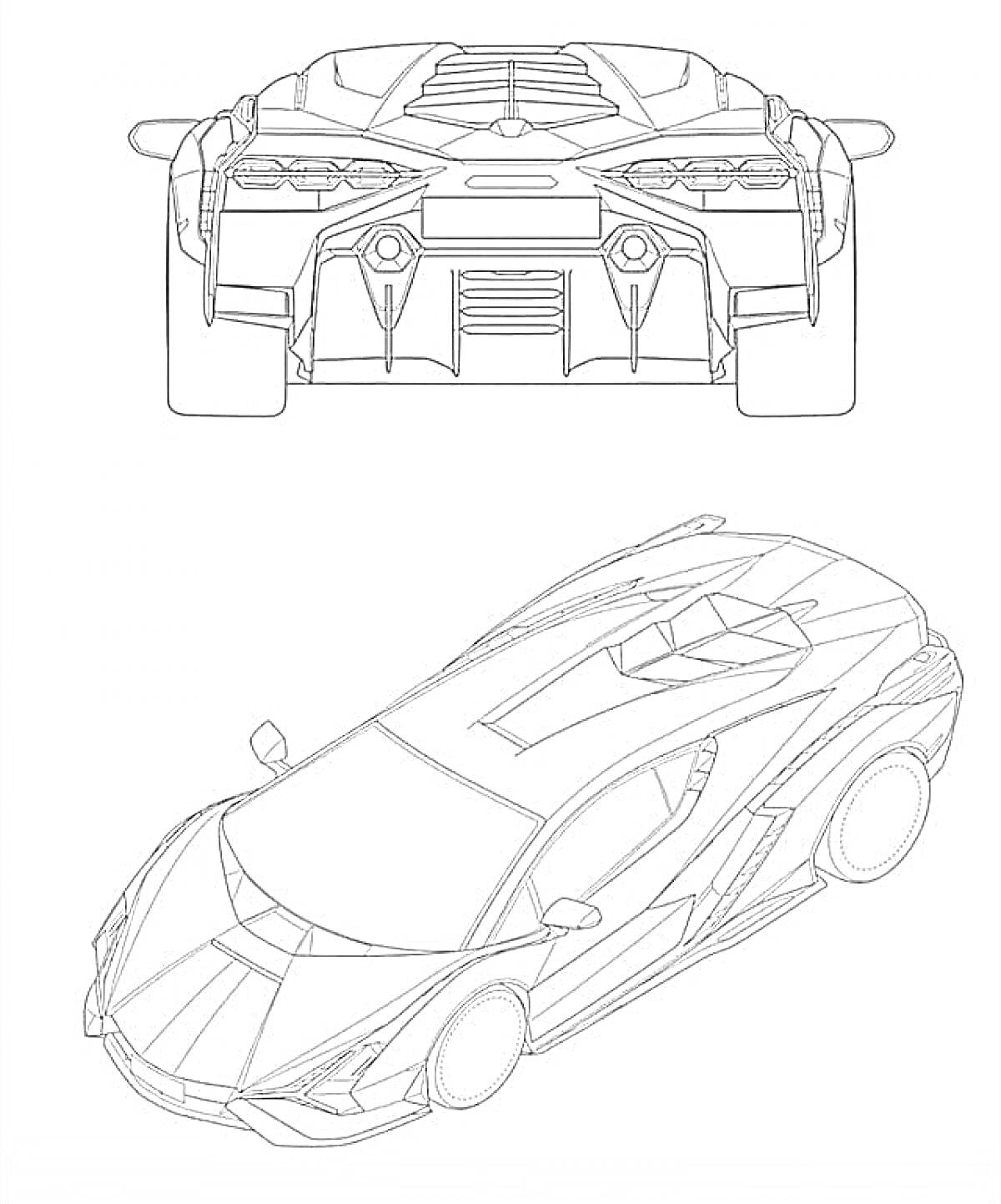 Раскраска Ламборгини Сиан вид сзади и сверху