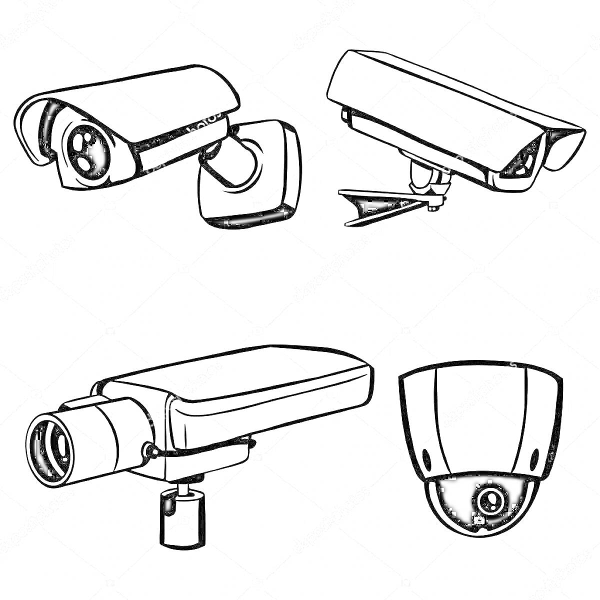 На раскраске изображено: Видеокамера, Защита, Наблюдение, Безопасность, Оборудование, Камера, Козырек, Кронштейн, Для детей, Линии