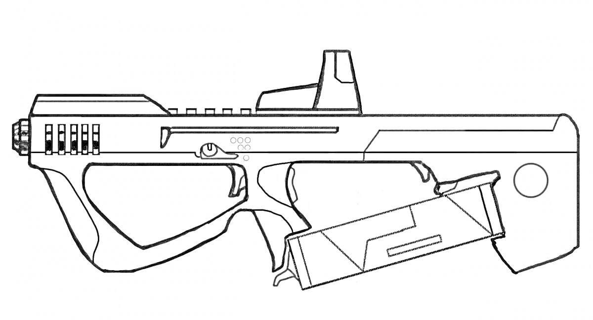 На раскраске изображено: Standoff 2, Оружие, Пистолет-пулемет, Прицел, Магазин, Спусковой крючок, Приклад