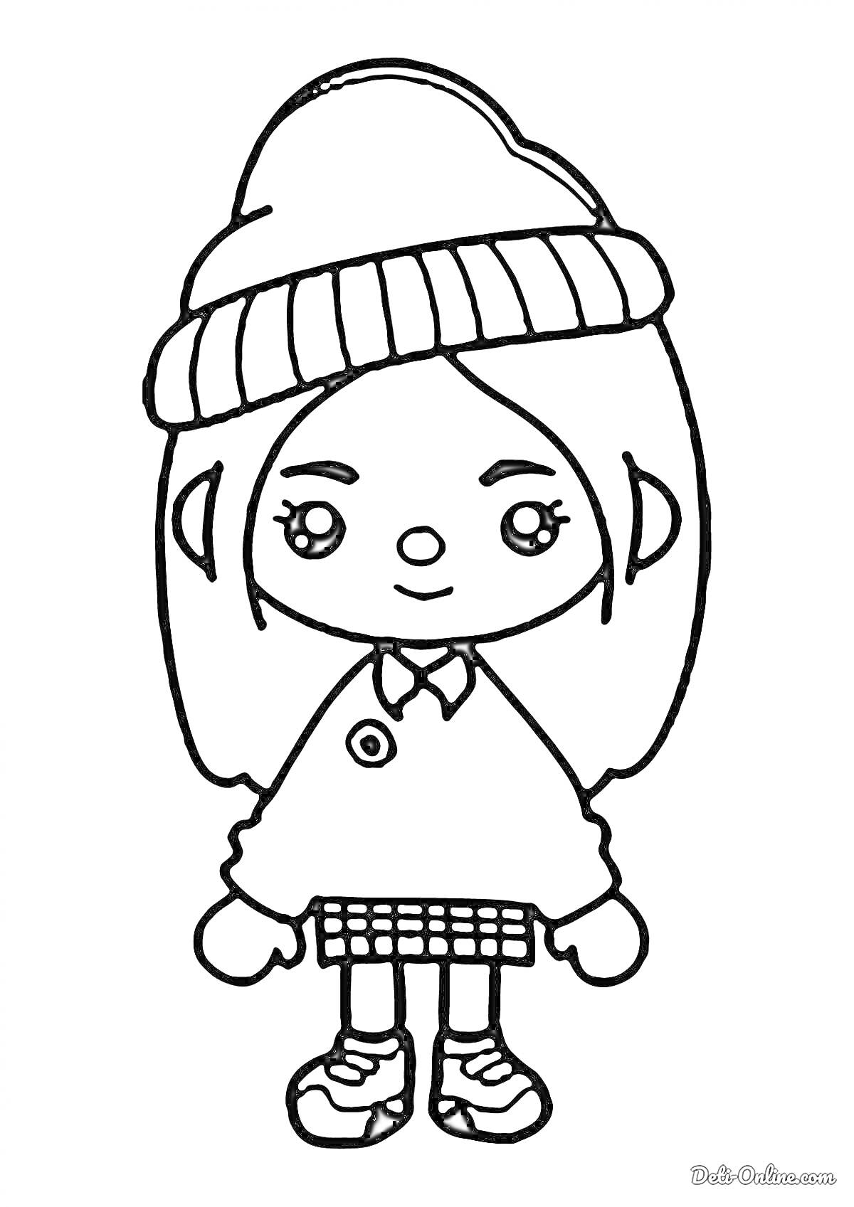 Девочка в шапке, свитере и клетчатой юбке из игры Тока Бока