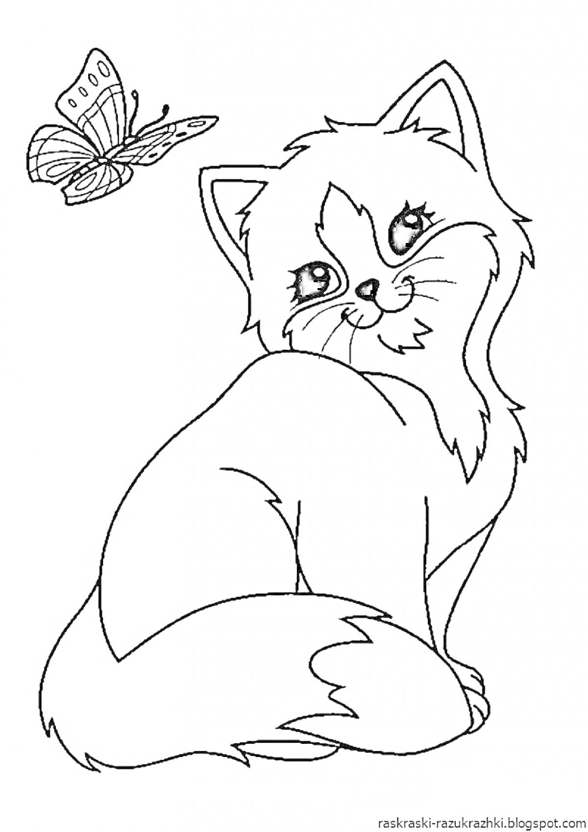 Раскраска Кот с бабочкой