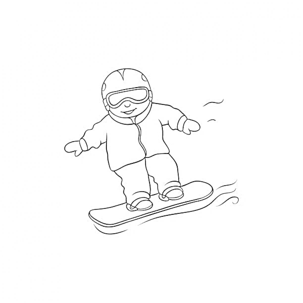 На раскраске изображено: Сноубордист, Снег, Зима, Спорт, Защитный костюм, Горы, Экстремальный спорт