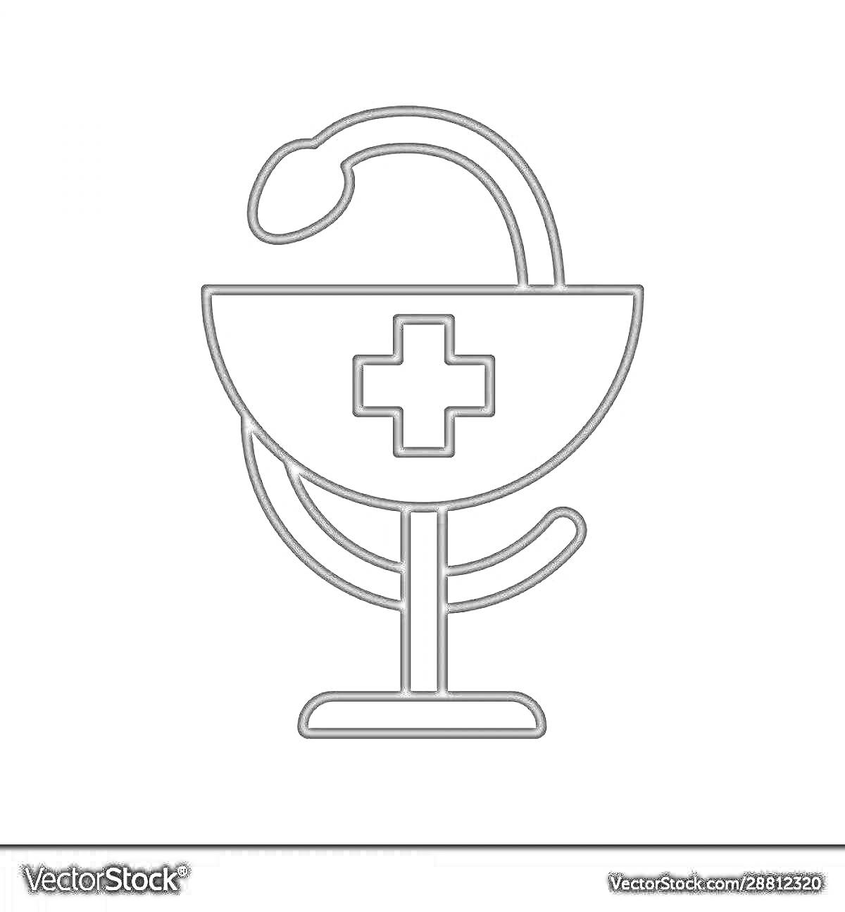 Раскраска Ступка с пестиком и медицинским крестом