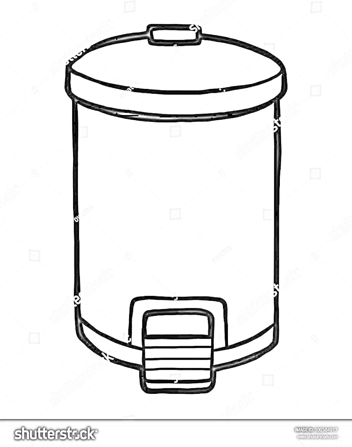Раскраска Чертеж мусорного ведра с педалью и крышкой