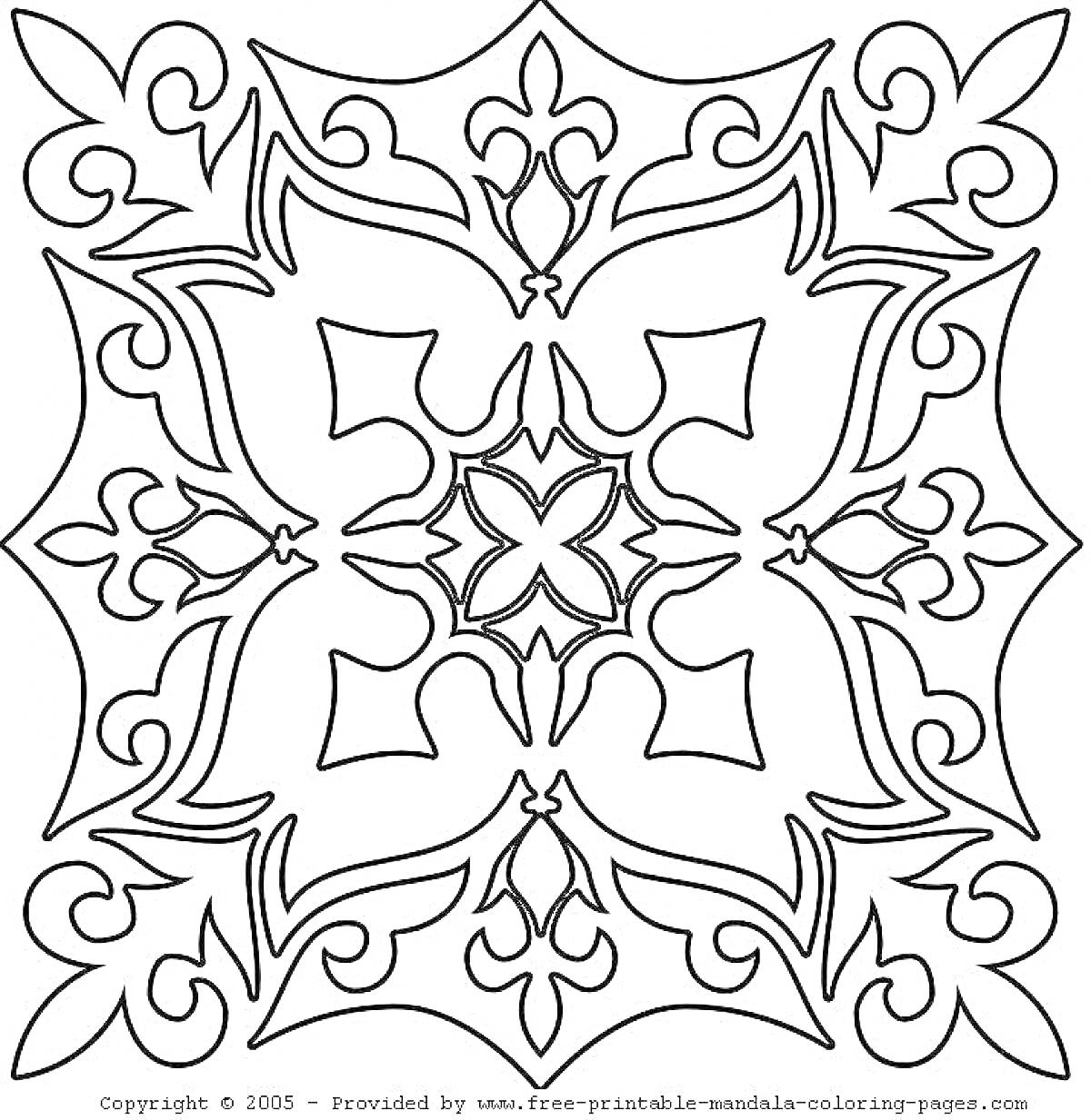 Раскраска Татарский орнамент с четырьмя лопастными элементами и завитками