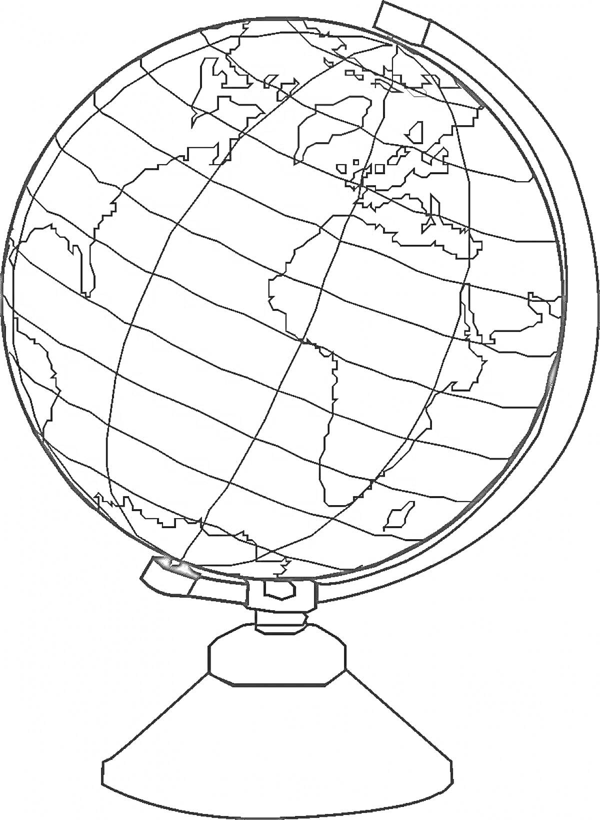 Раскраска Глобус с линиями широты и долготы, на подставке