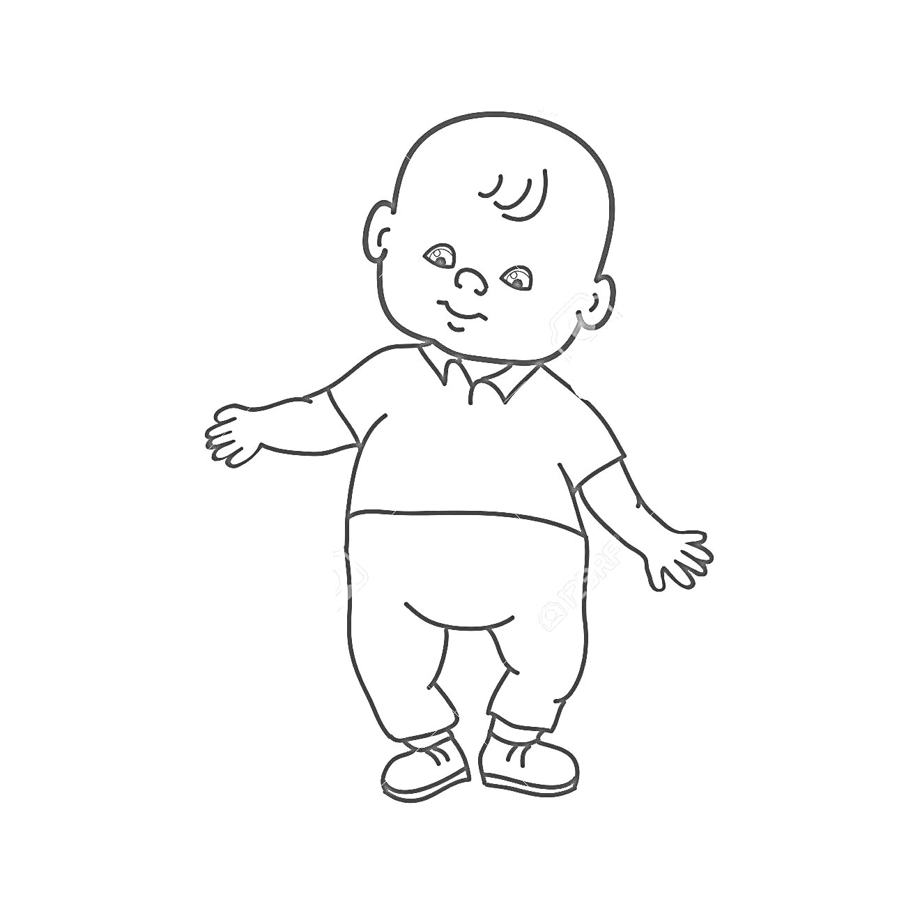На раскраске изображено: Ребенок, Полный рост, Штаны, Ботинки