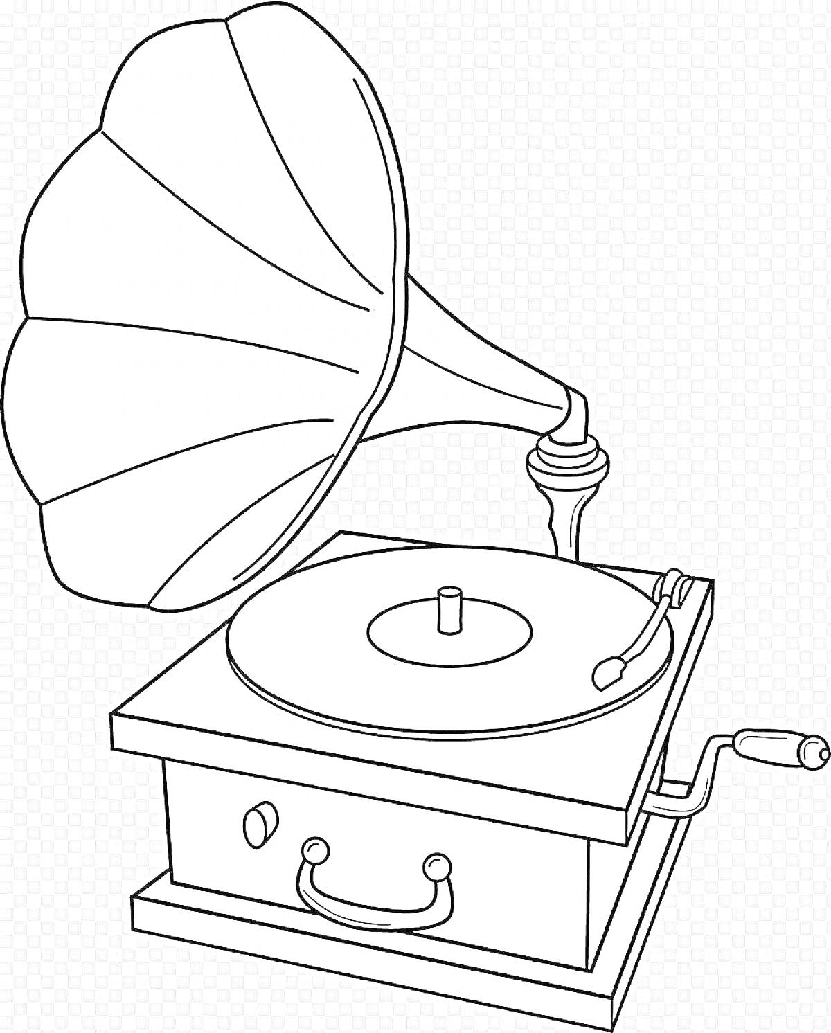 Раскраска Граммофон с пластинкой и ручкой для завода
