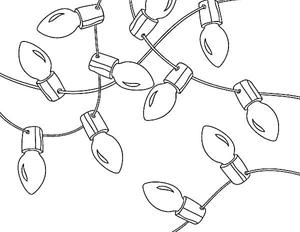 На раскраске изображено: Гирлянда, Лампочки, Новогодний декор, Рождество, Украшения