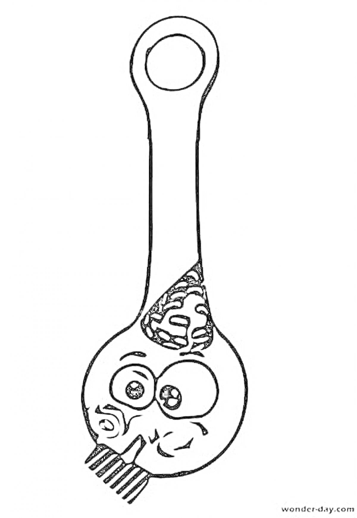 Раскраска скрепыш 4 с головным мозгом, большими глазами и зубной щеткой в зубах