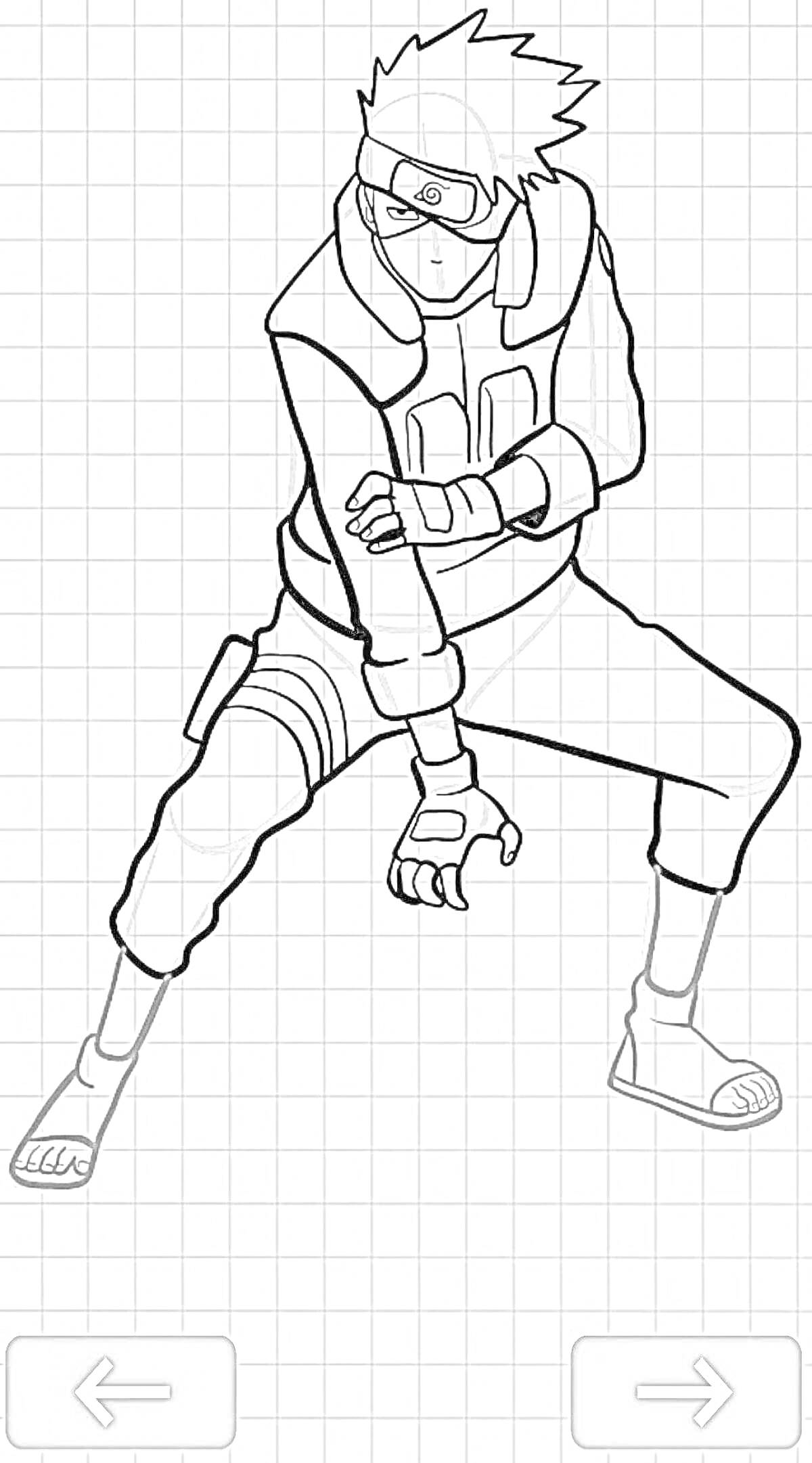 Раскраска Человек в маске и защитной одежде в боевой стойке