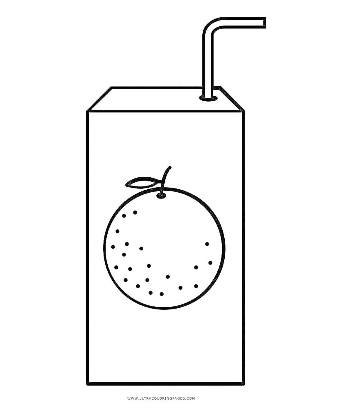 Раскраска Пакетированный сок с изображением апельсина и трубочкой