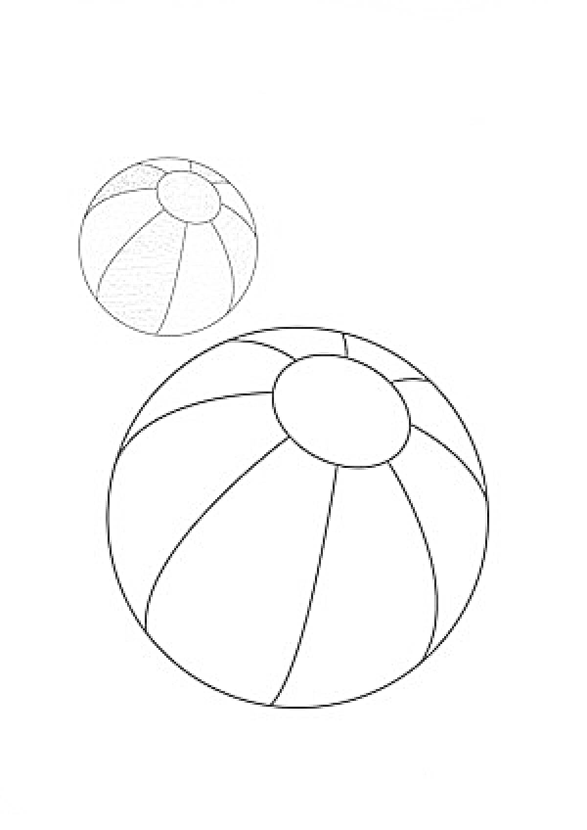 На раскраске изображено: Пляжный мяч, Цветной образец, Желтый, Зеленый, Мячи