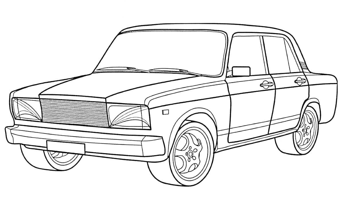 Раскраска Легковой автомобиль с четырьмя колесами и закрытыми окнами