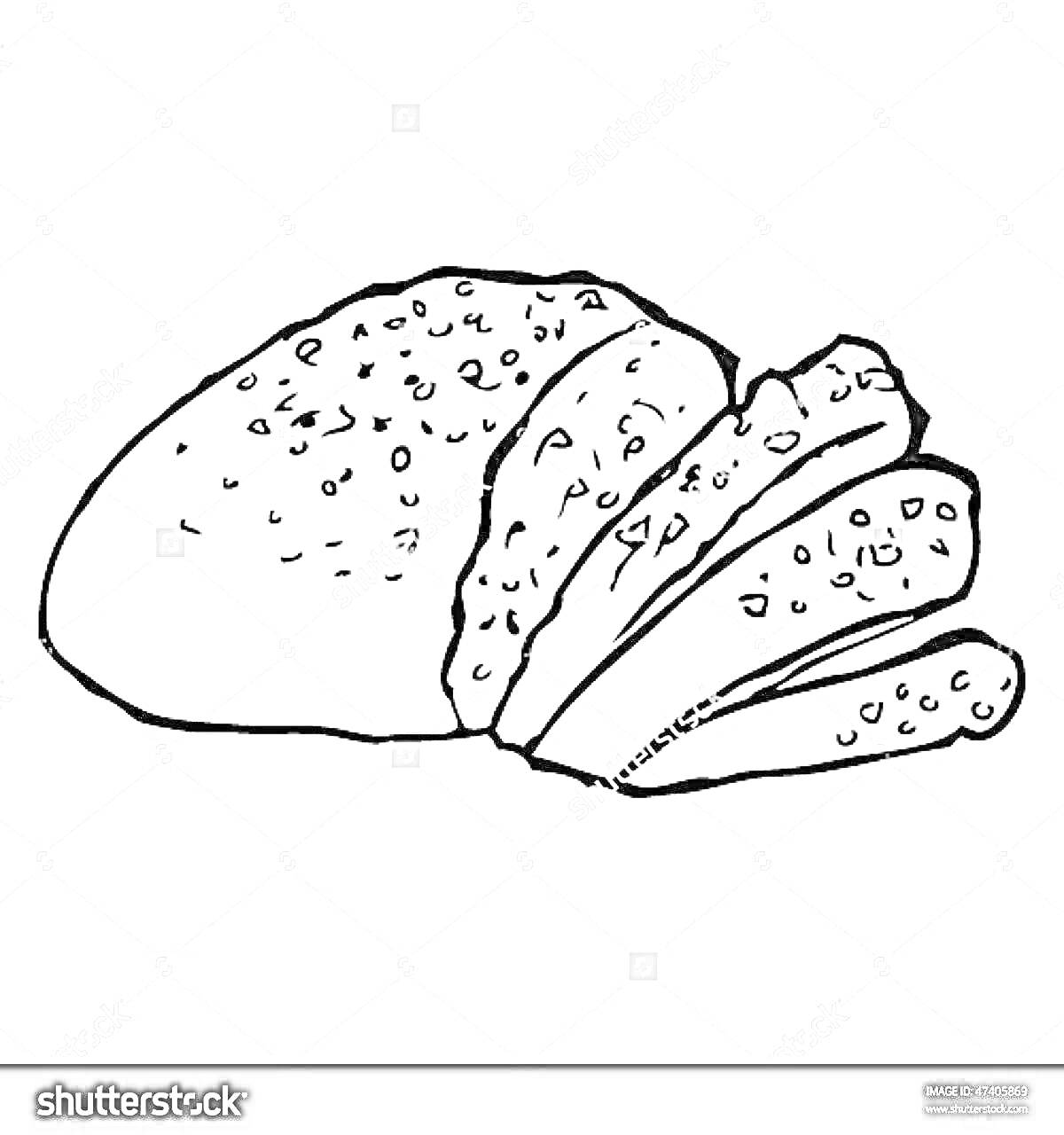 Раскраска Хлеб, нарезанный ломтиками, с семенами на корке