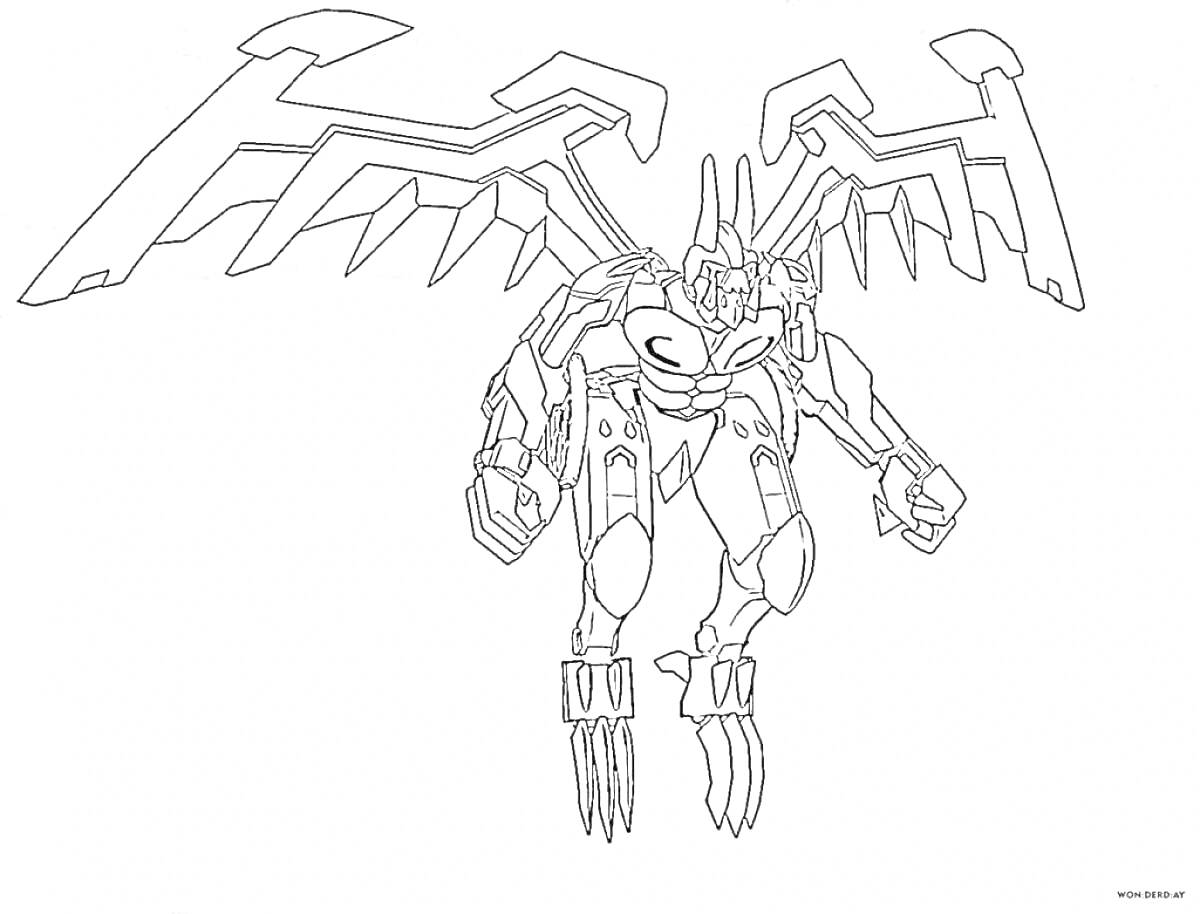 Раскраска Робот с крыльями и когтями