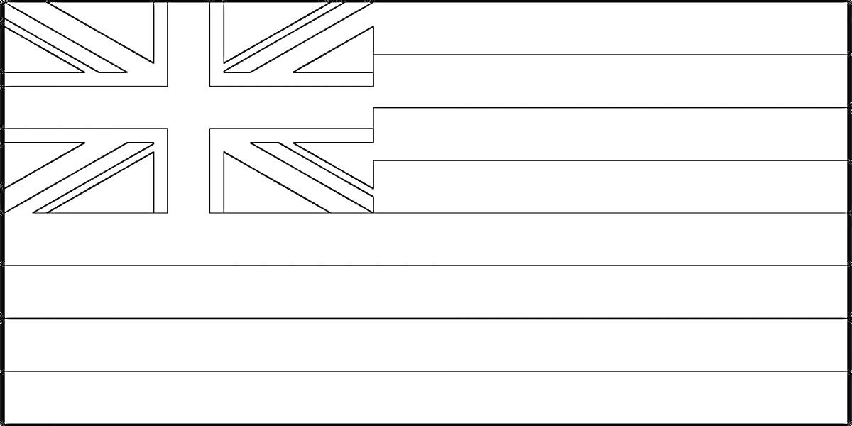 Раскраска Раскраска флаг Великобритании и США c белыми полосами и крестами в левом верхнем углу