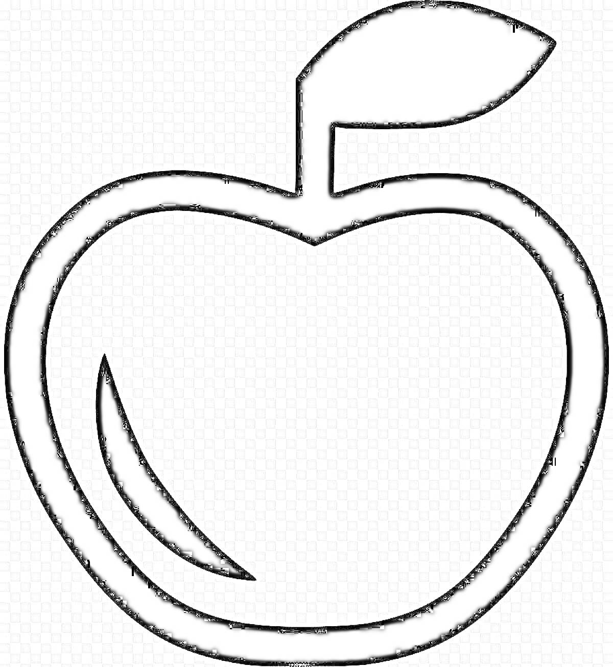 На раскраске изображено: Яблоко, Значок, Блик, Черный контур, Простой дизайн