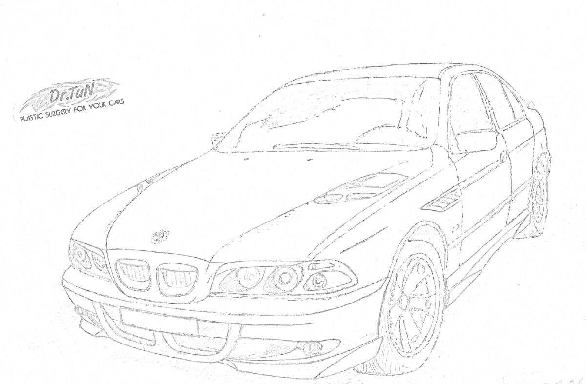 Раскраска Рисунок BMW E34 с эмблемой DTM на фоне