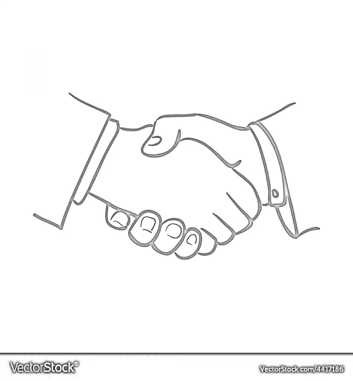 На раскраске изображено: Рукопожатие, Две руки, Рубашки, Дружба, Сотрудничество, Оформление