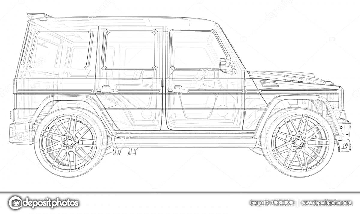 Боковая проекция автомобиля Brabus на базе Mercedes G-класса, контурный рисунок