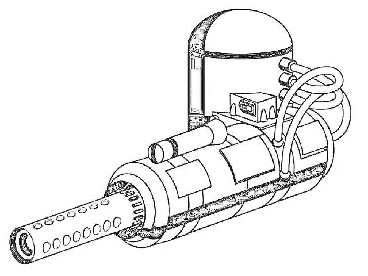 Раскраска Огнемет с баллоном, трубками и соплом