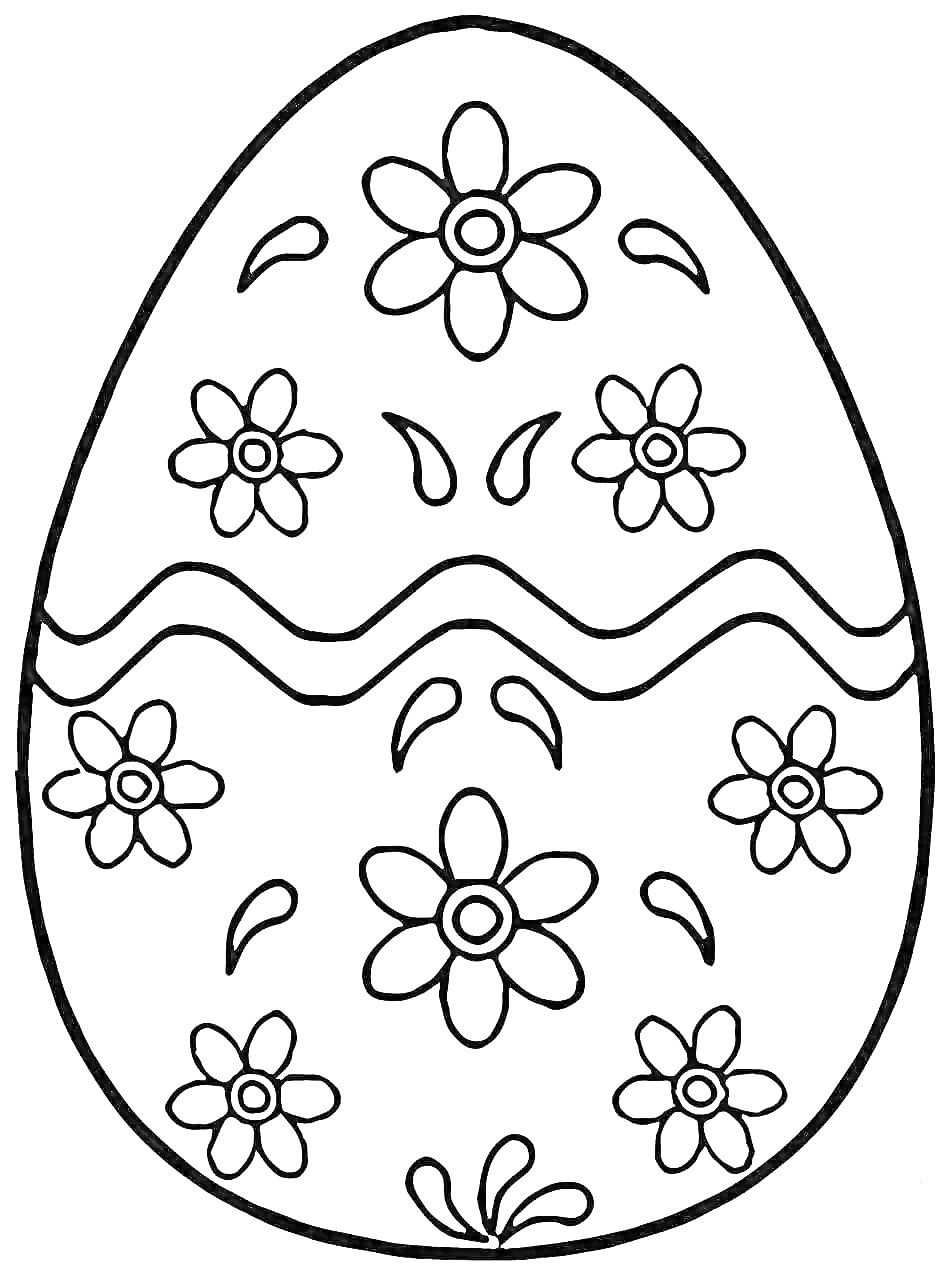 Раскраска Пасхальное яйцо с цветами и узорами