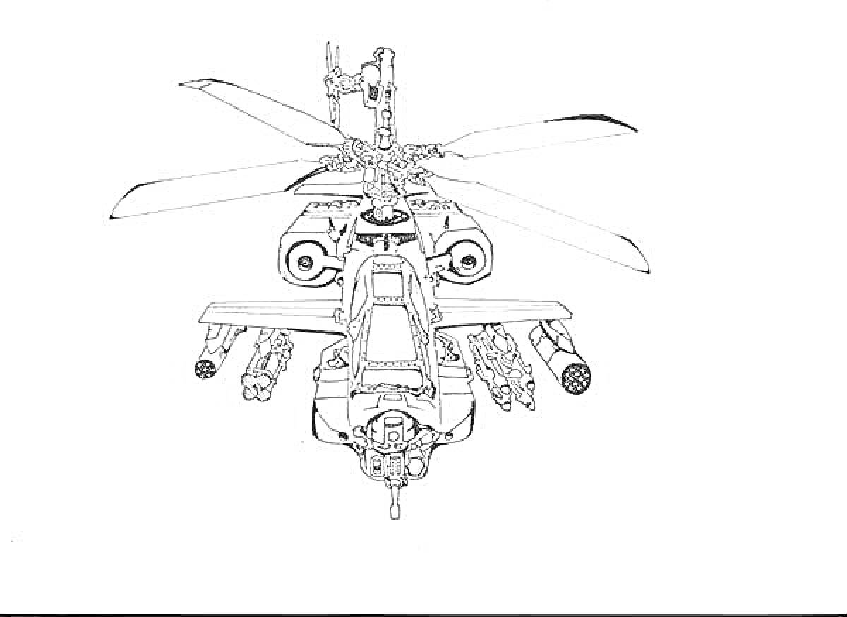 Раскраска Вертолет Ка-52 с боевым вооружением, передний план