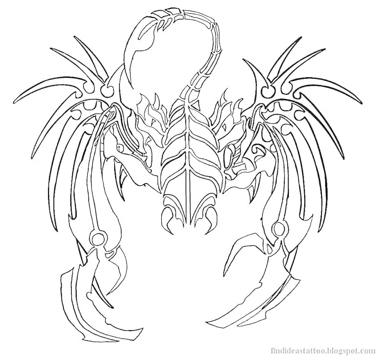 Раскраска Скорпион с декоративными элементами и изогнутым хвостом