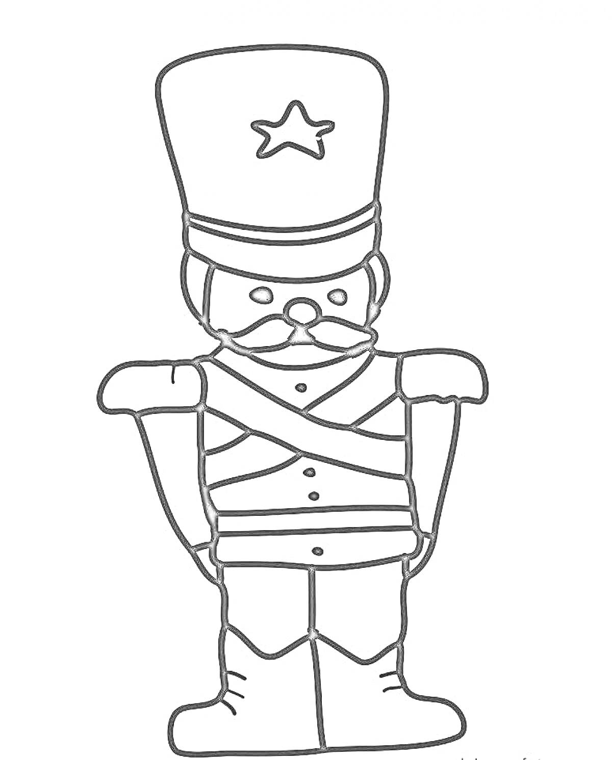 Раскраска Солдатик с усами и звездой на шляпе
