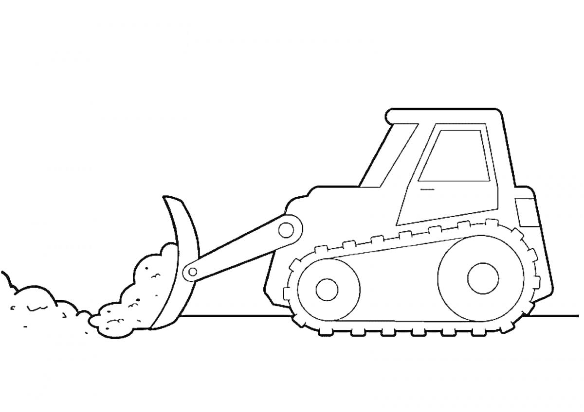 На раскраске изображено: Бульдозер, Гусеницы, Работа, Техника, Уборка, Земля, Строительная техника