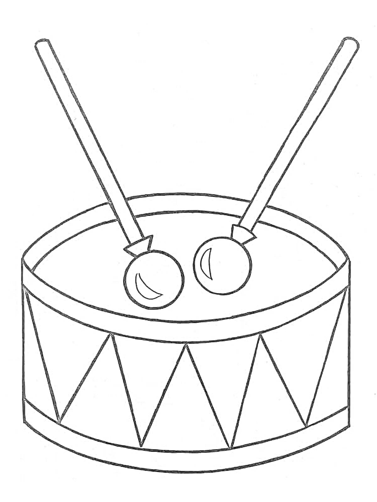 Раскраска Барабан с двумя барабанными палочками и треугольным узором