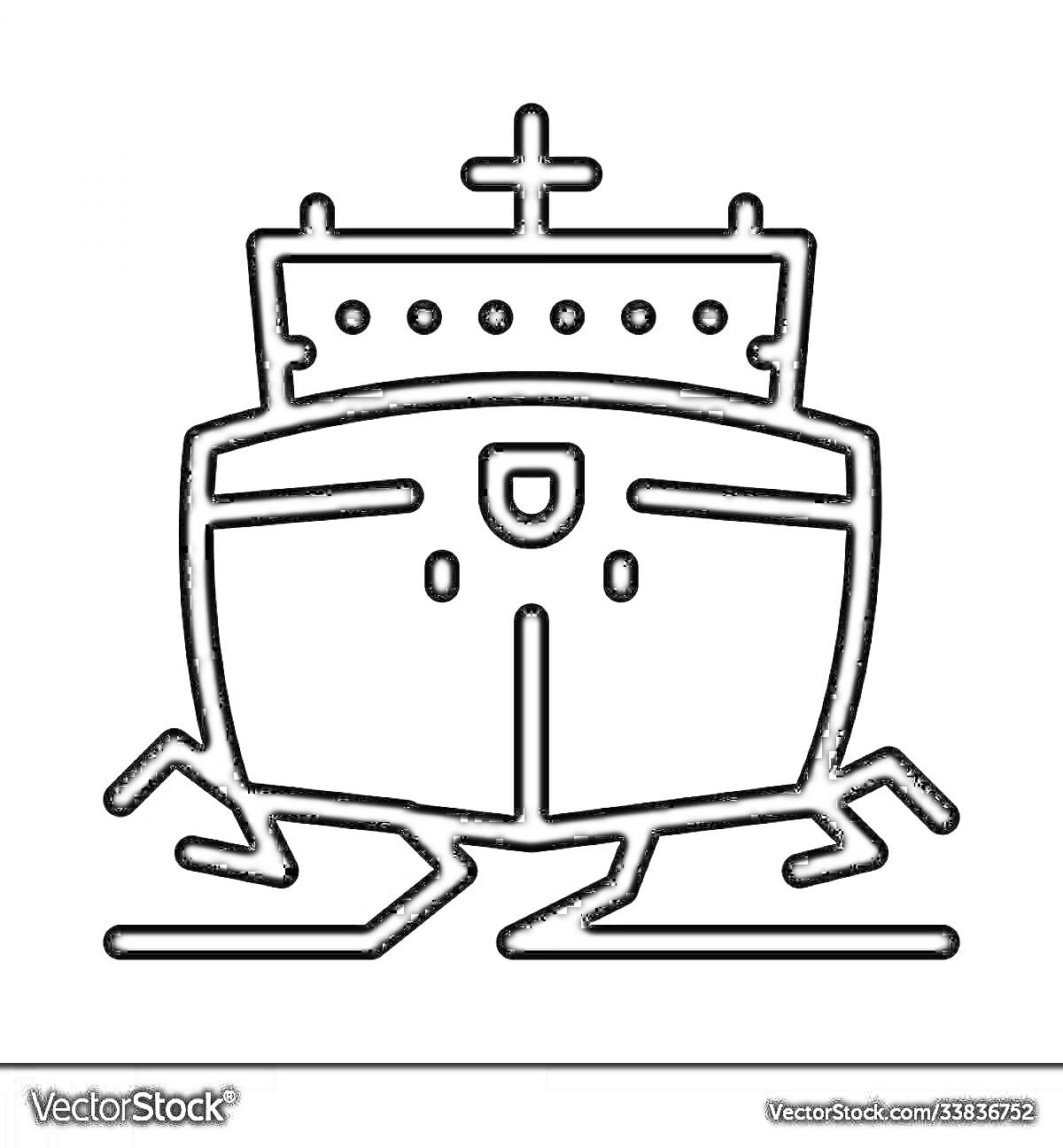 На раскраске изображено: Ледокол, Корабль, Море, Мачта, Иллюминаторы, Волны