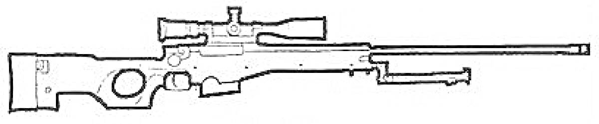 Раскраска Винтовка AWM с прицелом и сошками