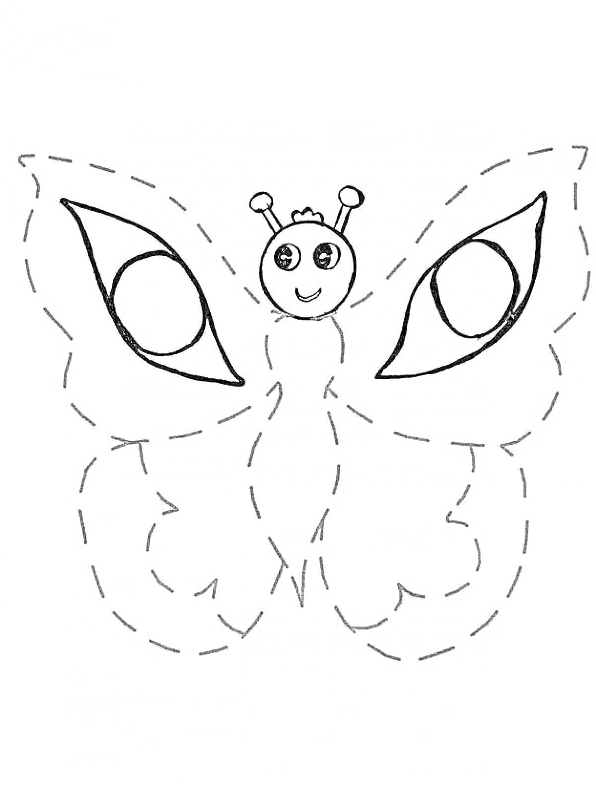На раскраске изображено: Бабочка, Точки, Для детей, 3-4 года, Крылья, Контурные рисунки
