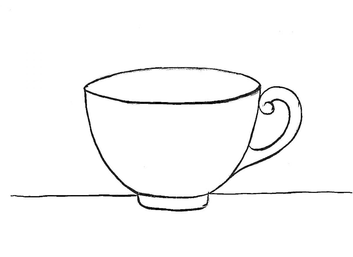 Раскраска Чашка с ручкой на горизонтальной поверхности