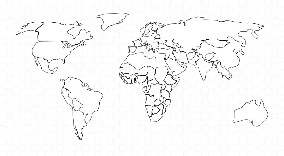 Черно-белая политическая карта мира для раскрашивания