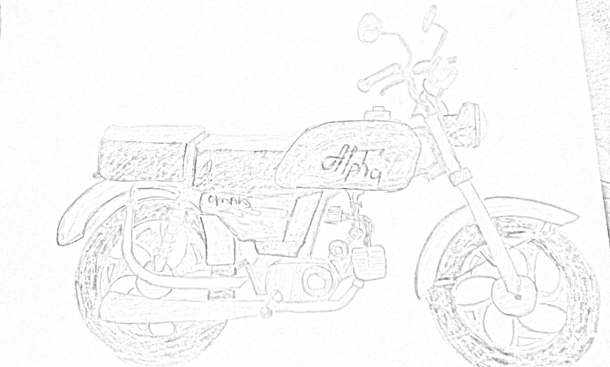 На раскраске изображено: Мотоцикл, Топливный бак, Седло, Колёса