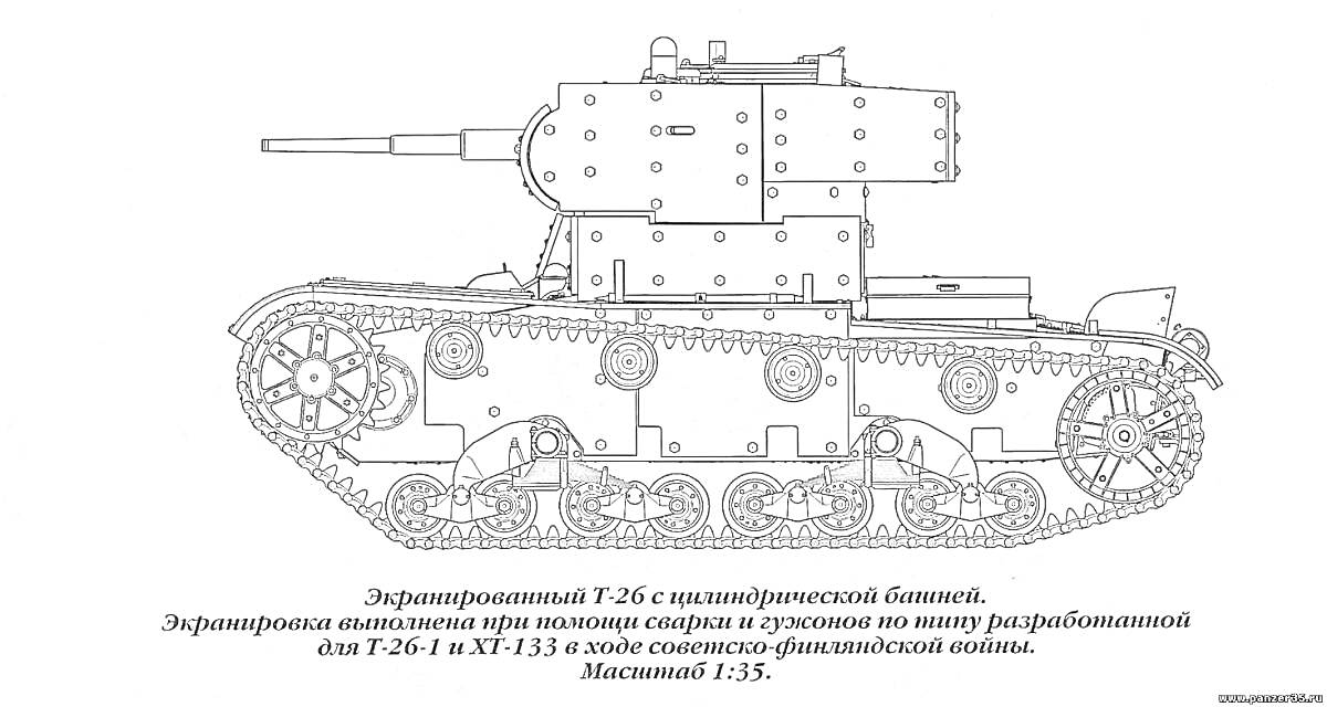 Раскраска Бронетранспортер Т-26 с двукупольной башней и описанием