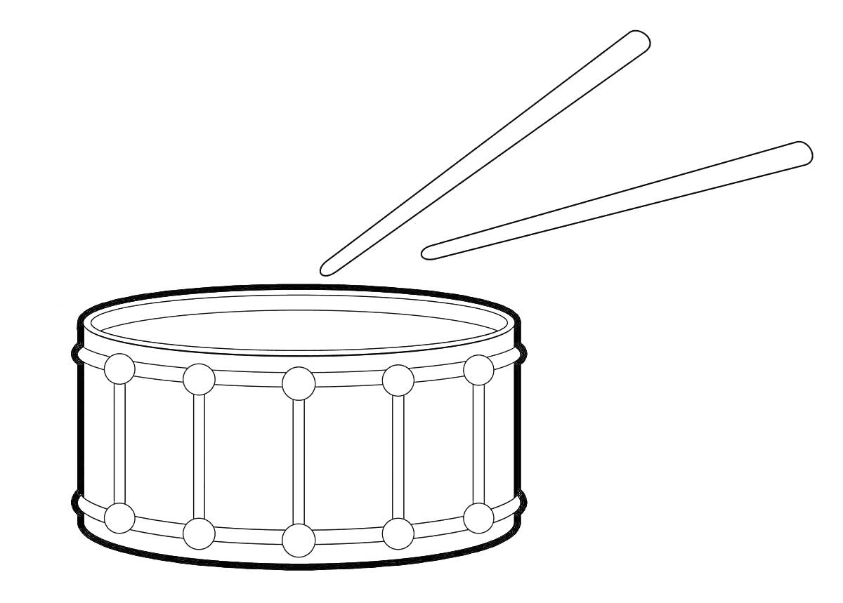 На раскраске изображено: Барабан, Ударный инструмент, Арт, Для детей, Музыкальные инструменты